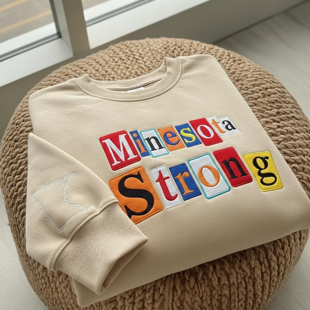 Minnesota Strong Magazine Letters Embroidered Sweatshirt, Minneapolis Political Protest, Anti ICE, Immigrant Rights, Abolish Ice Sweatshirt