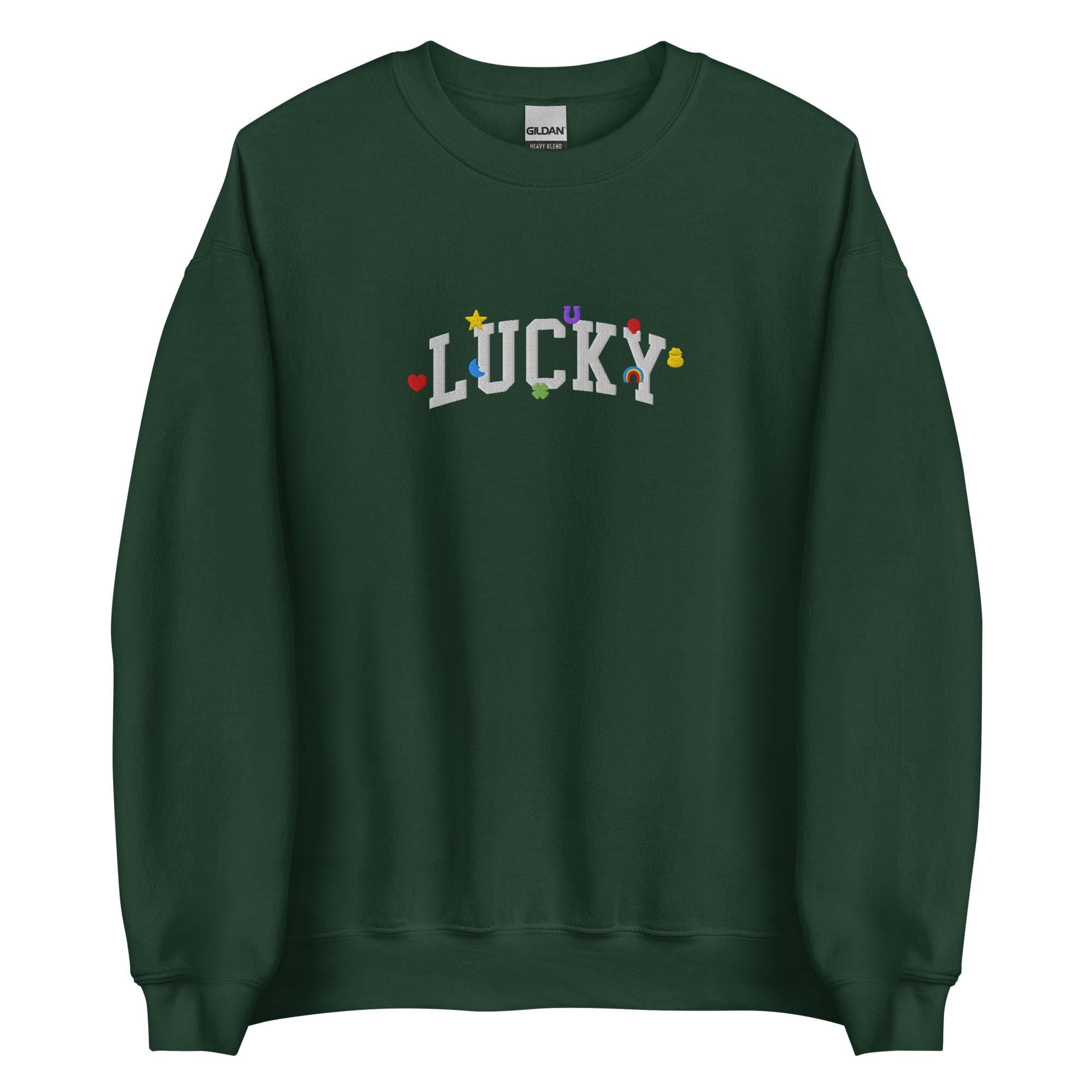 Embroidered Lucky Charms Sweatshirt, Retro St. Patrick’s Day Crewneck, Vintage Irish Green Cozy Pullover