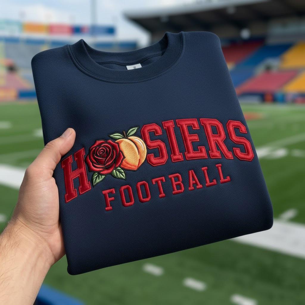 Embroidered Indiana Rose and Peach Sweatshirt, Indiana Football Shirt, Indiana Game Day Crewneck, College Gift, Football Lover Gift