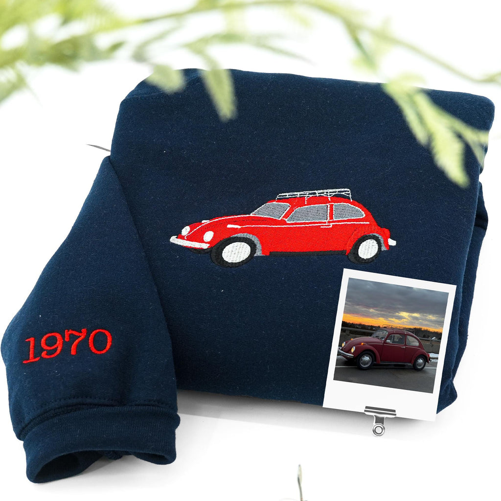Your Car on Shirt - Custom Embroidered Car Drawing T-Shirt with Photo - Personalized Gifts For Boyfriend - Vehicle Portrait Tee