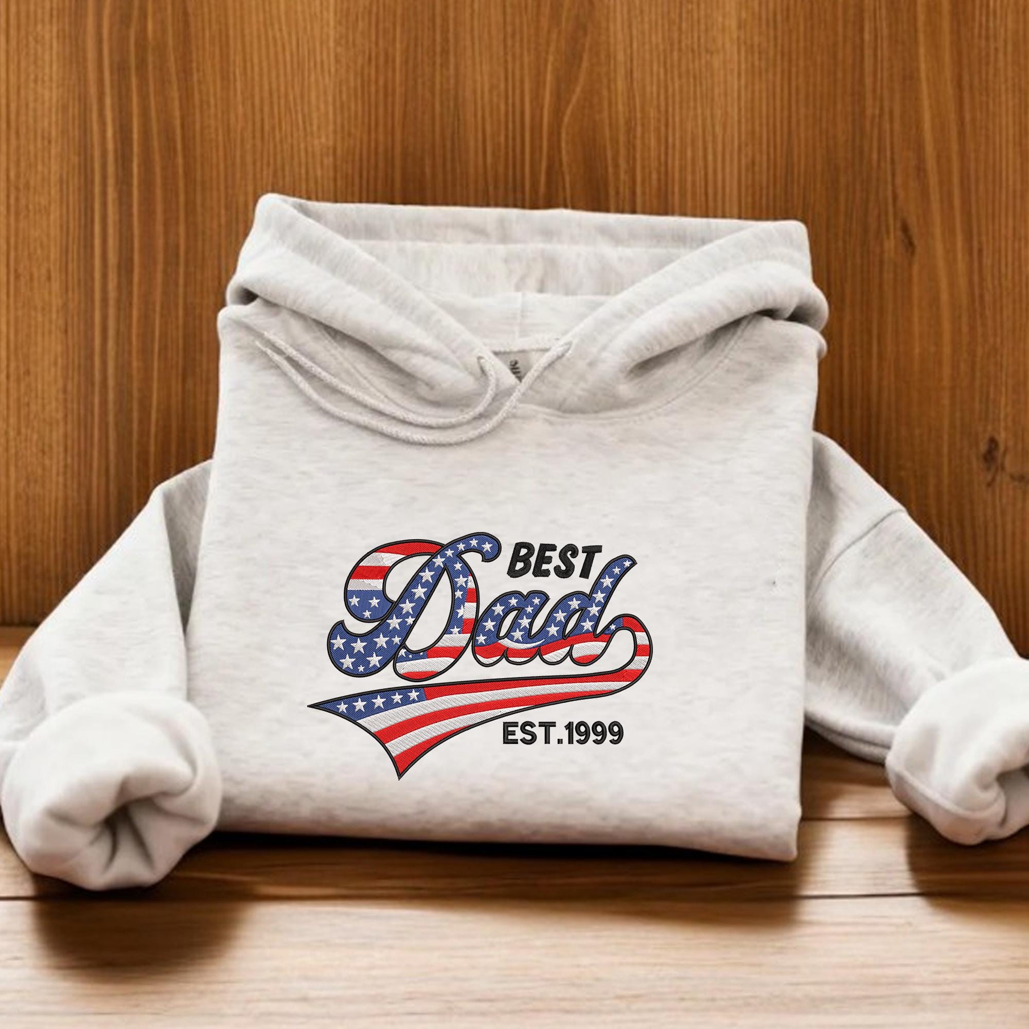 Best Dad American Flag Embroidery Hoodie, Custom Number or Name Embroidery, Father's Day Gifts
