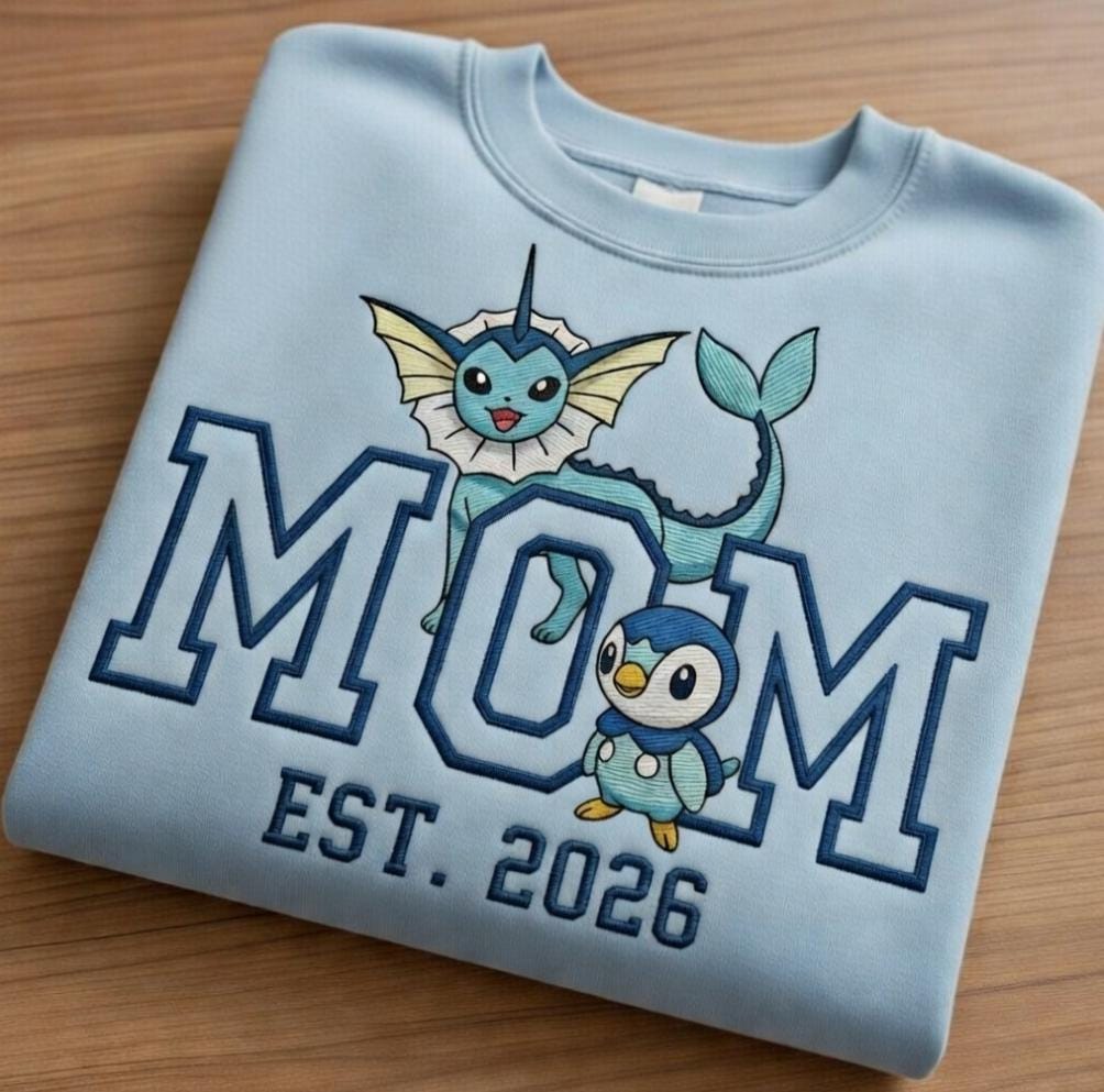 Embroidered Custom Pokemom Character Hoodie, Cute Poke mom Characters Sweatshirt, Cozy Anime Embroidery, Gift for PKM Fans, Gift for mom