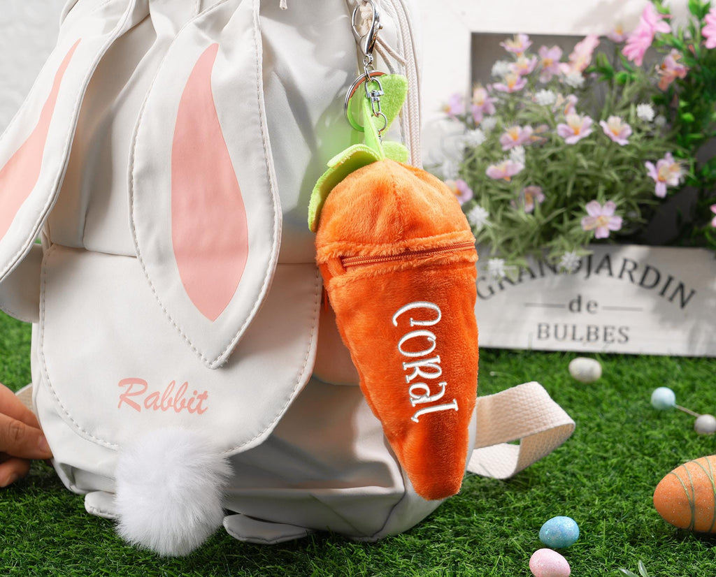 Personalized Bunny Rabbit: Plush Reversible Carrot Keychain, Custom Stuffed Animal Keychain, Easter Gifts