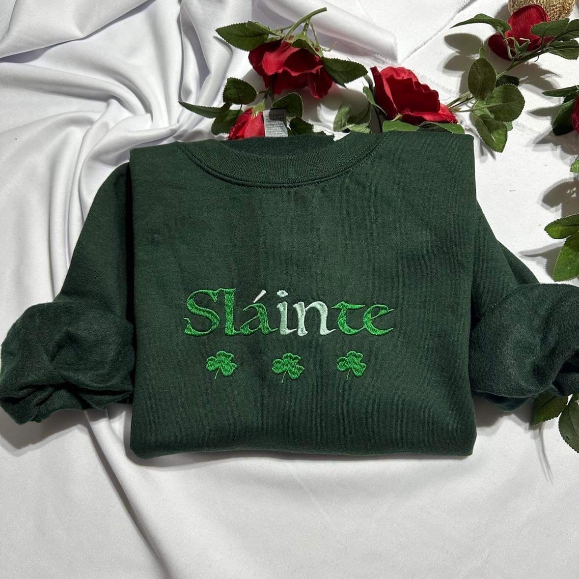 Sláinte Embroidered Sweatshirt – Shamrock St. Patrick’s Day Crewneck, Irish Lucky Sweatshirt
