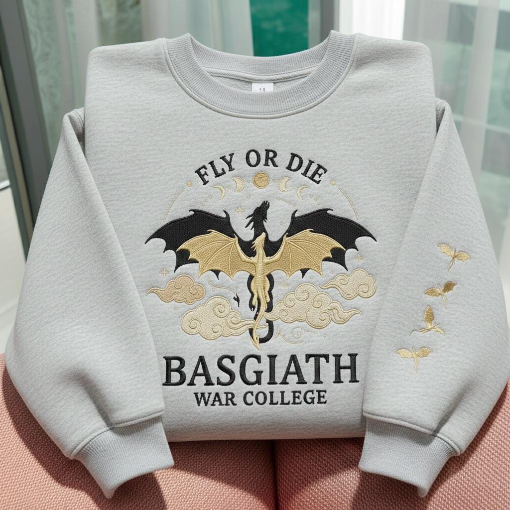 Basgiath War College Embroidered Sweatshirt, Fourth Wing Crewneck, Dragon Rider Sweater, Fantasy Book Lover Gift