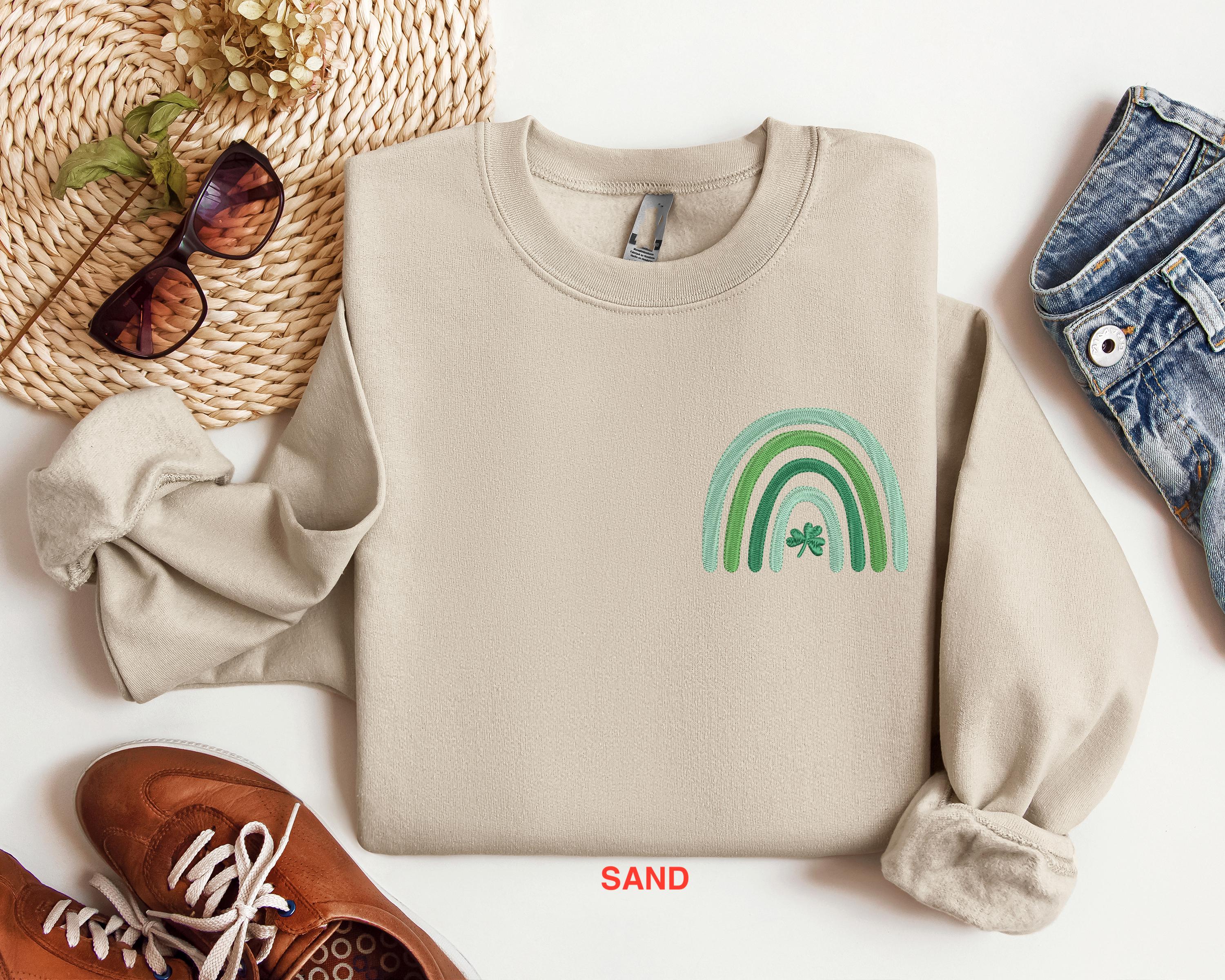 Shamrock Rainbow Embroidered Shirt, St Patricks Day Lucky T-Shirt, Shamrock Rainbow T-shirt, Embroidered Clover Sweatshirt, Lucky Sweater