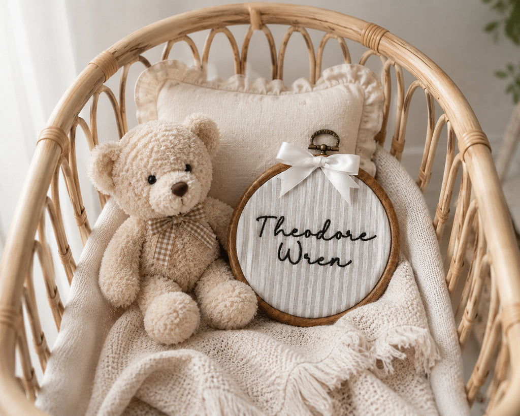 Personalized Embroidered Baby Name Sign Design, Custom Nursery Hoop Art, Baby Boy/Girl Wall Decor Gift EM09