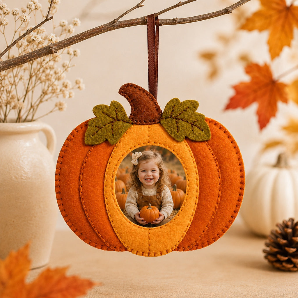 Custom Photo Pumpkin Felt Ornament, Ornament With Photo, Personalized Fall Decoration, Handmade Autumn Keepsake, Family Photo Pumpkin Ornament Gift NHFOR09