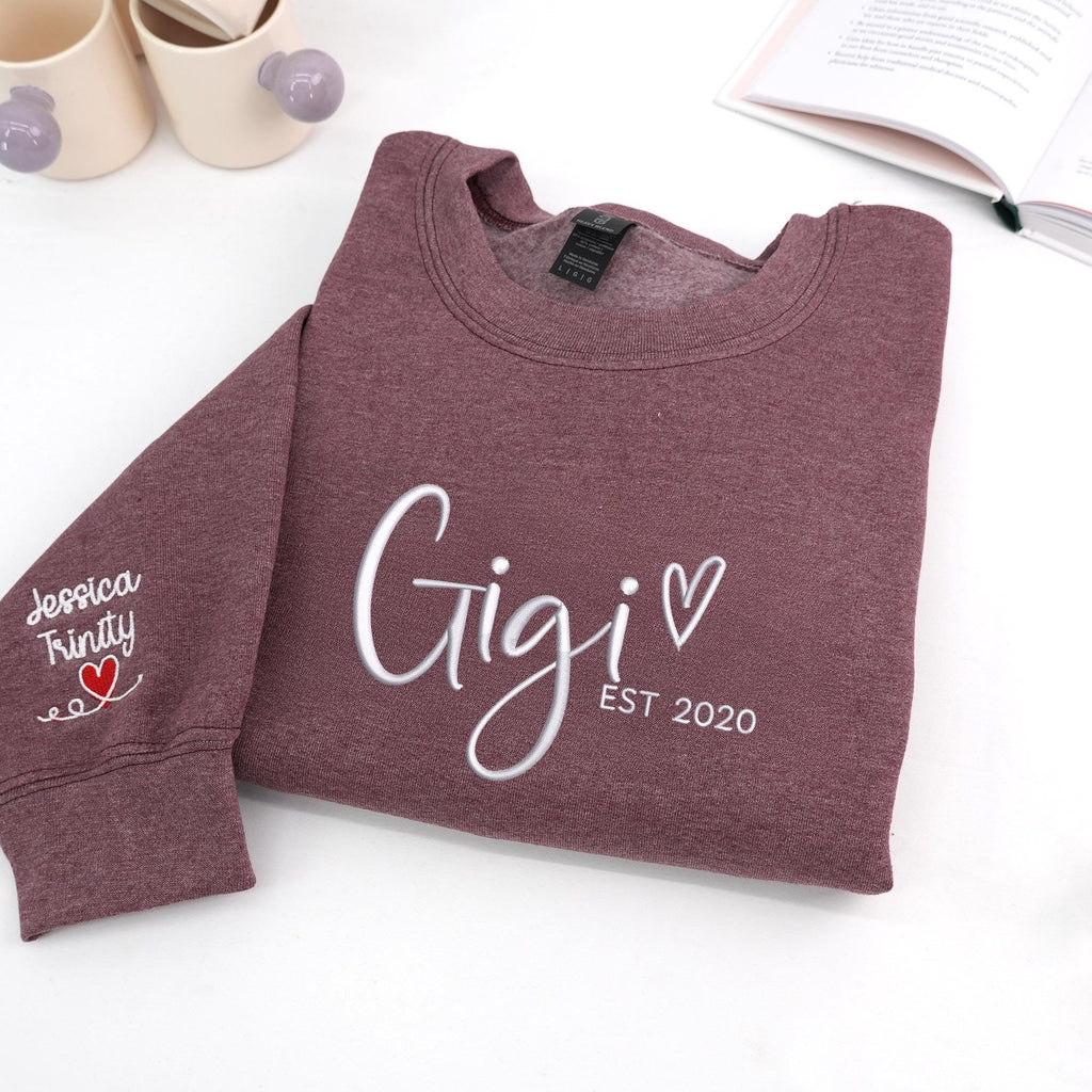 Embroidered Custom Gigi Sweatshirt, Personalized Grandma Sweatshirt, Womens Clothing, Grandparents Gift