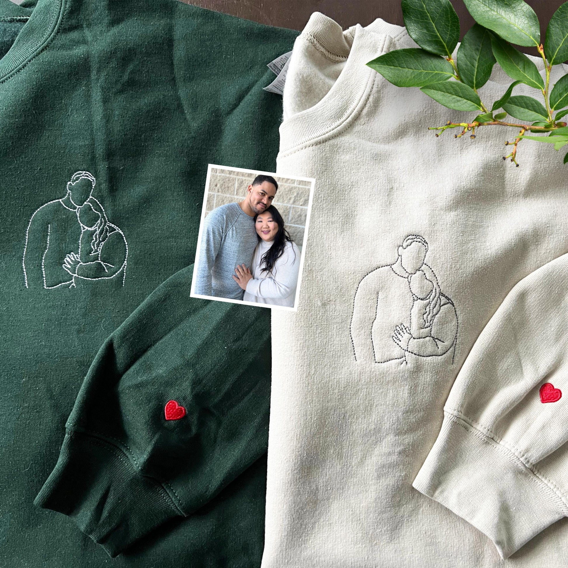 Custom Embroidered Couple Portrait From Photo Hoodie, Matching Hoodies For Couples, Anniversary Gifts For Boyfriend, Gift For Husband