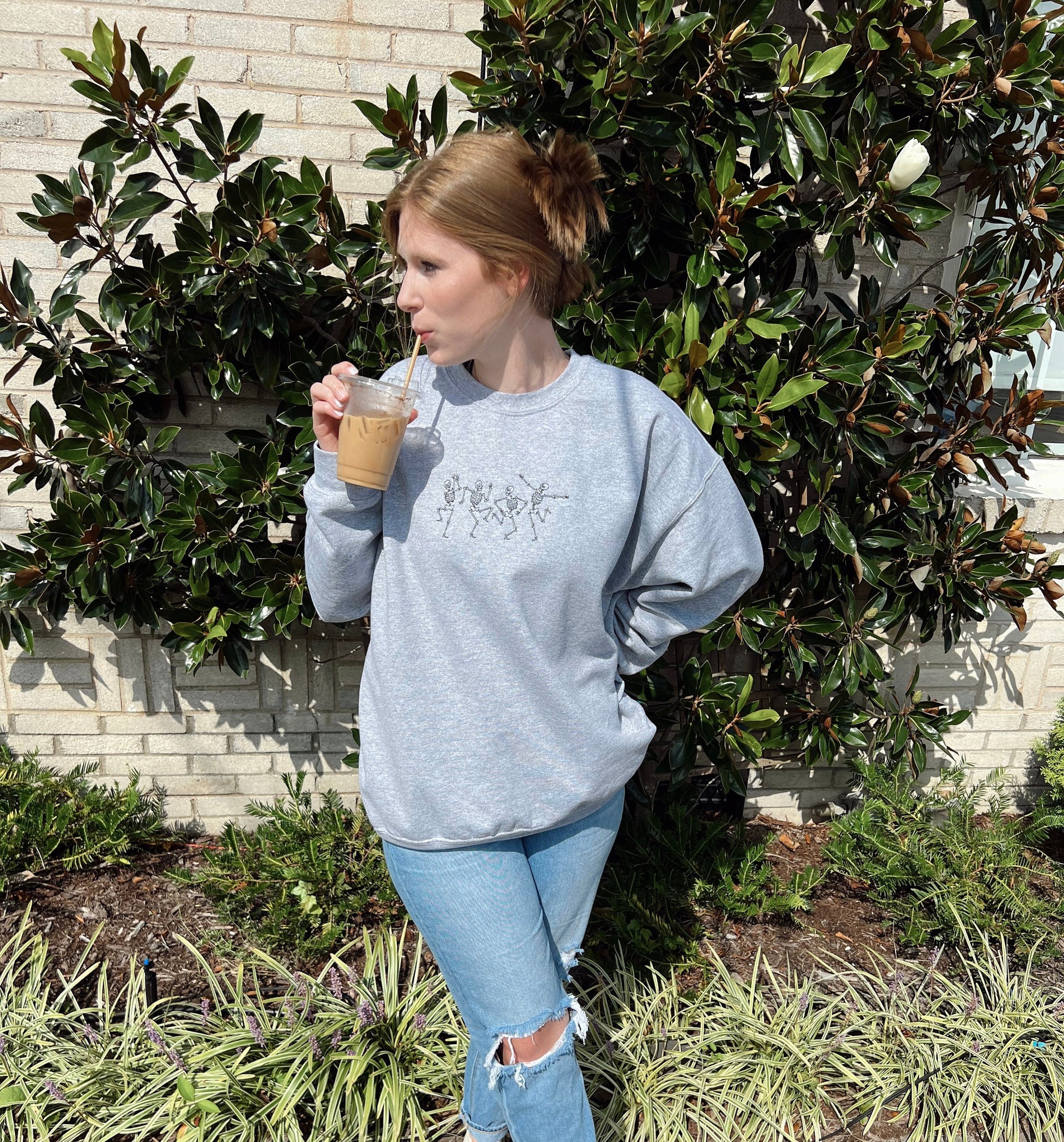 Dancing Skeleton Sweatshirt, embroidered Sweatshirt, embroidery, sweatshirt, embroidered crewneck, skeleton