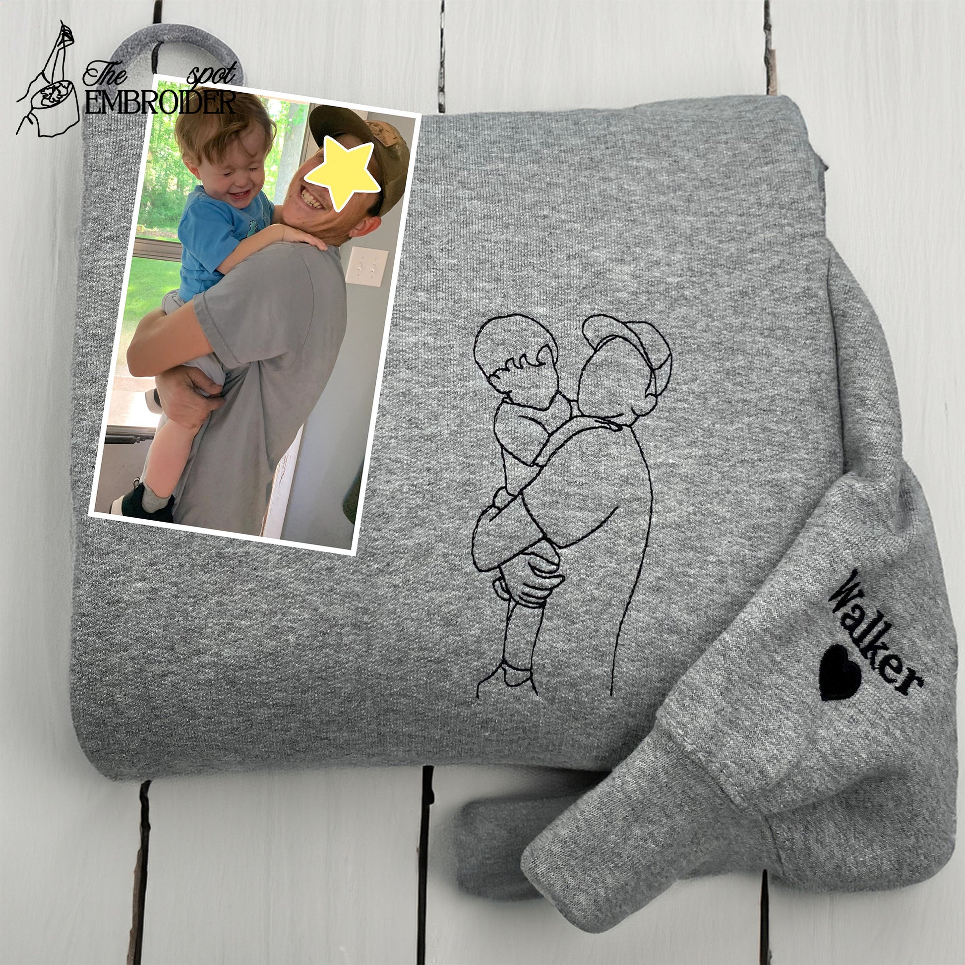 Embroidered Grandpa Sweatshirt, Custom Grandpa and Grandkid Portrait Shirt, Outline Portrait, Memorial Gift for Grandpa on Christmas.