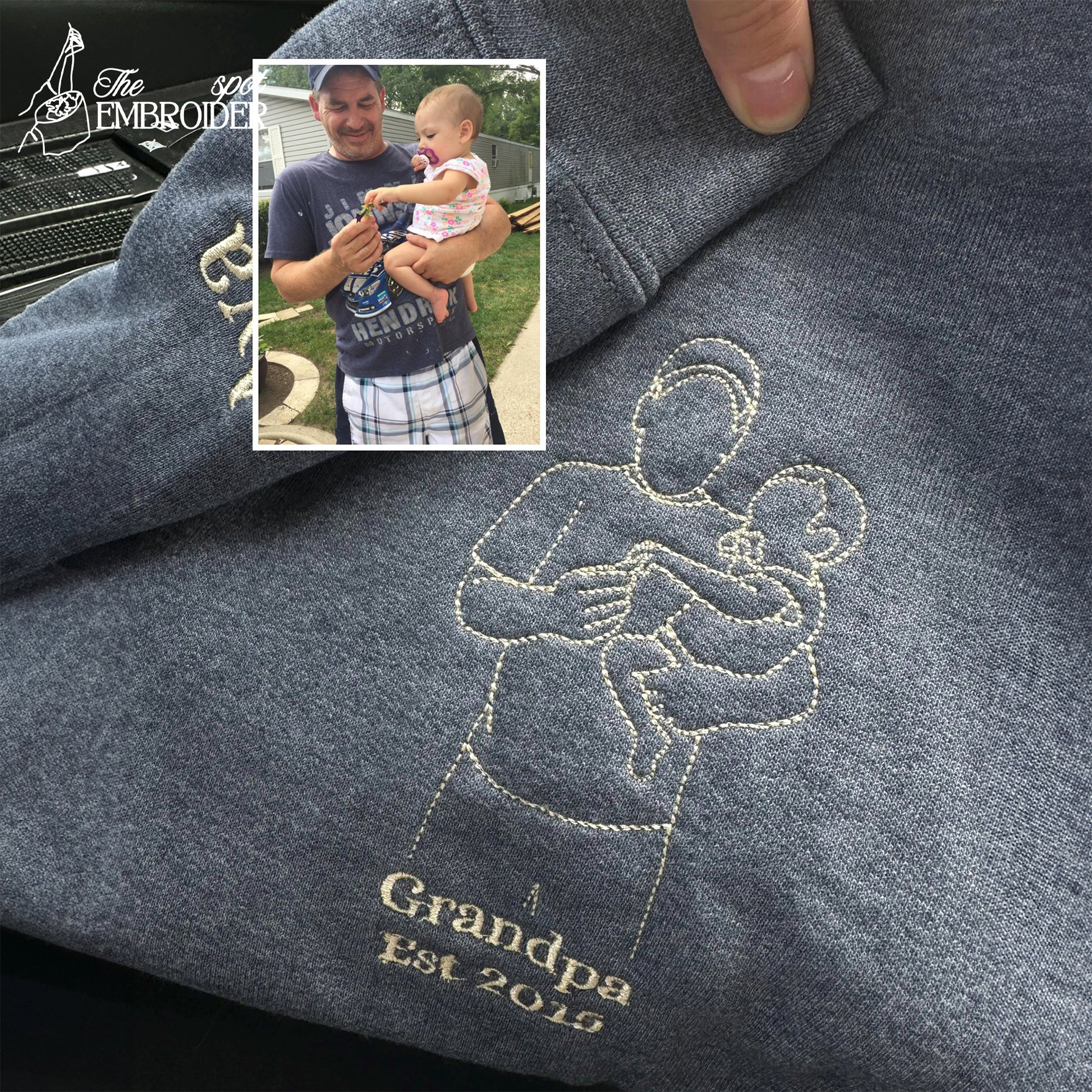 Embroidered Grandpa Sweatshirt, Custom Grandpa and Grandkid Portrait Shirt, Outline Portrait, Memorial Gift for Grandpa on Christmas.