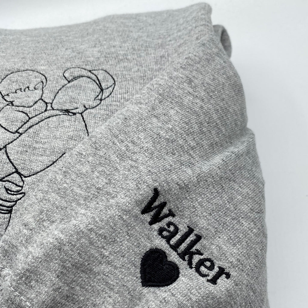 Embroidered Grandpa Sweatshirt, Custom Grandpa and Grandkid Portrait Shirt, Outline Portrait, Memorial Gift for Grandpa on Christmas.