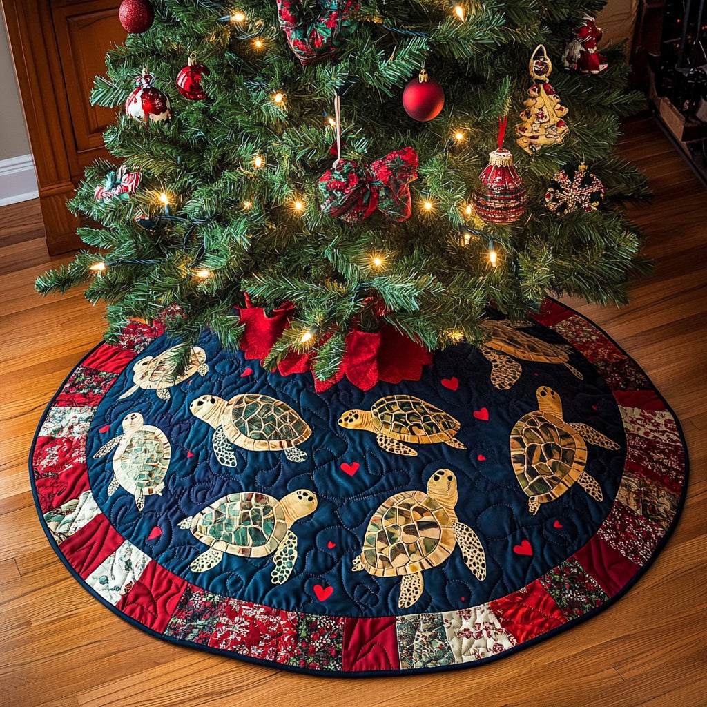 Sea Turtle Quilted Tree Skirt, Patchwork Xmas Tree Skirt, Holiday Decor, Xmas Tree Base Cover, Custom Tree Skirt XMASTS65