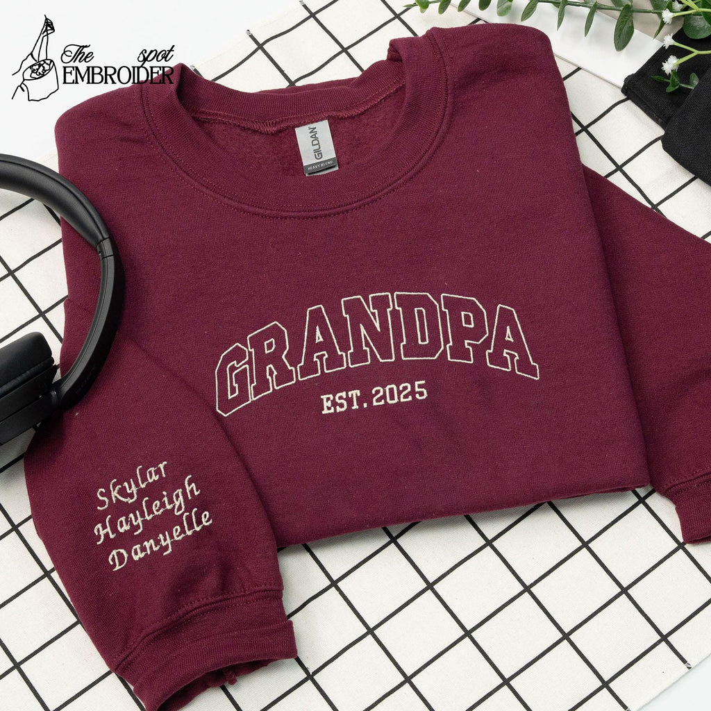 Grandpa Hoodie Personalized, Embroidered Grandpa Sweatshirt, Dad Est Sweatshirt With Kids Names, Unique Gifts for Dad, Father's Day Gift