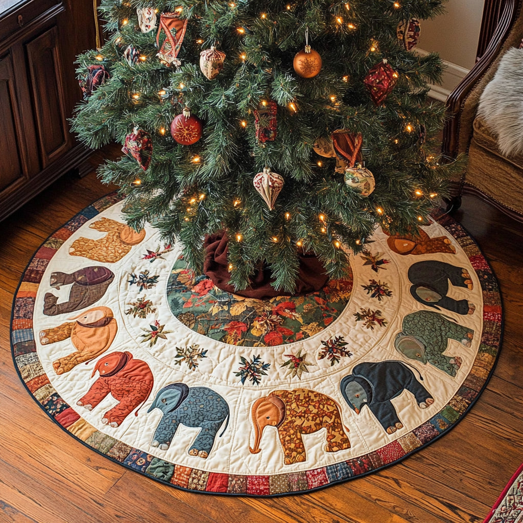 Elephant Pattern Quilted Tree Skirt, Patchwork Xmas Tree Skirt, Holiday Decor, Xmas Tree Base Cover, Custom Tree Skirt XMASTS66