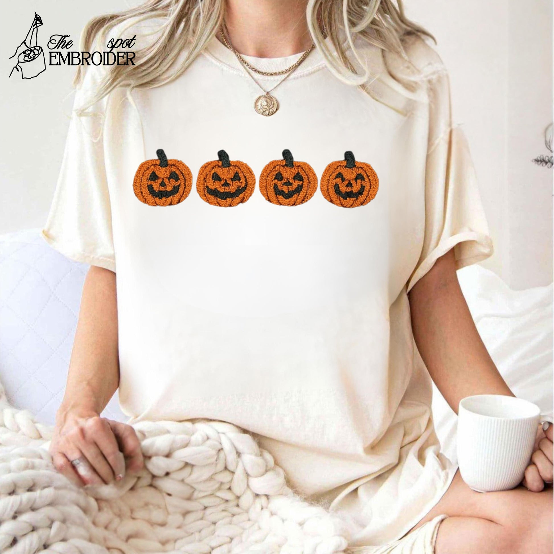 Embroidered Pumpkin T-Shirt, Halloween Sweatshirt, Jack-o-Lantern T-Shirt, Fall T-Shirt, Spooky Season T-Shirt, Halloween Hoodie