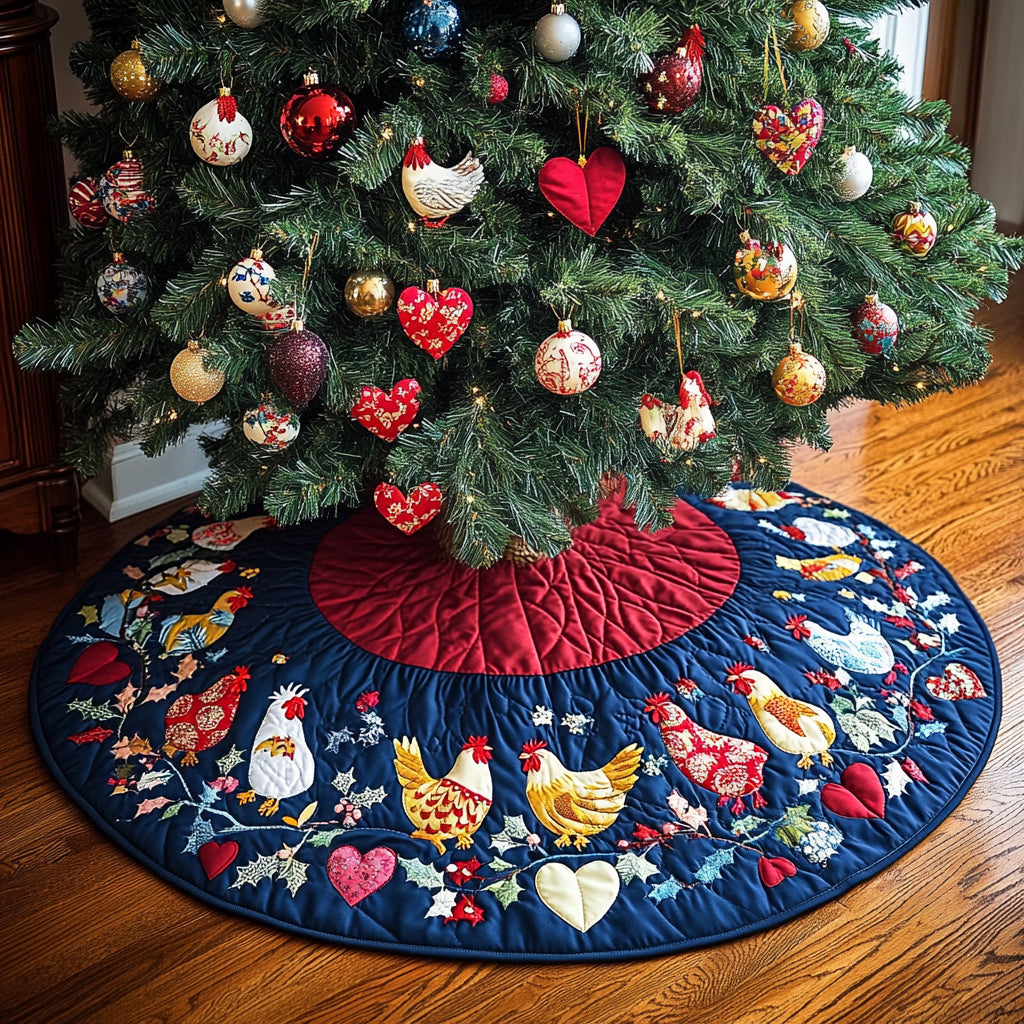Chicken Pattern Quilted Tree Skirt, Patchwork Xmas Tree Skirt, Holiday Decor, Xmas Tree Base Cover, Custom Tree Skirt XMASTS67