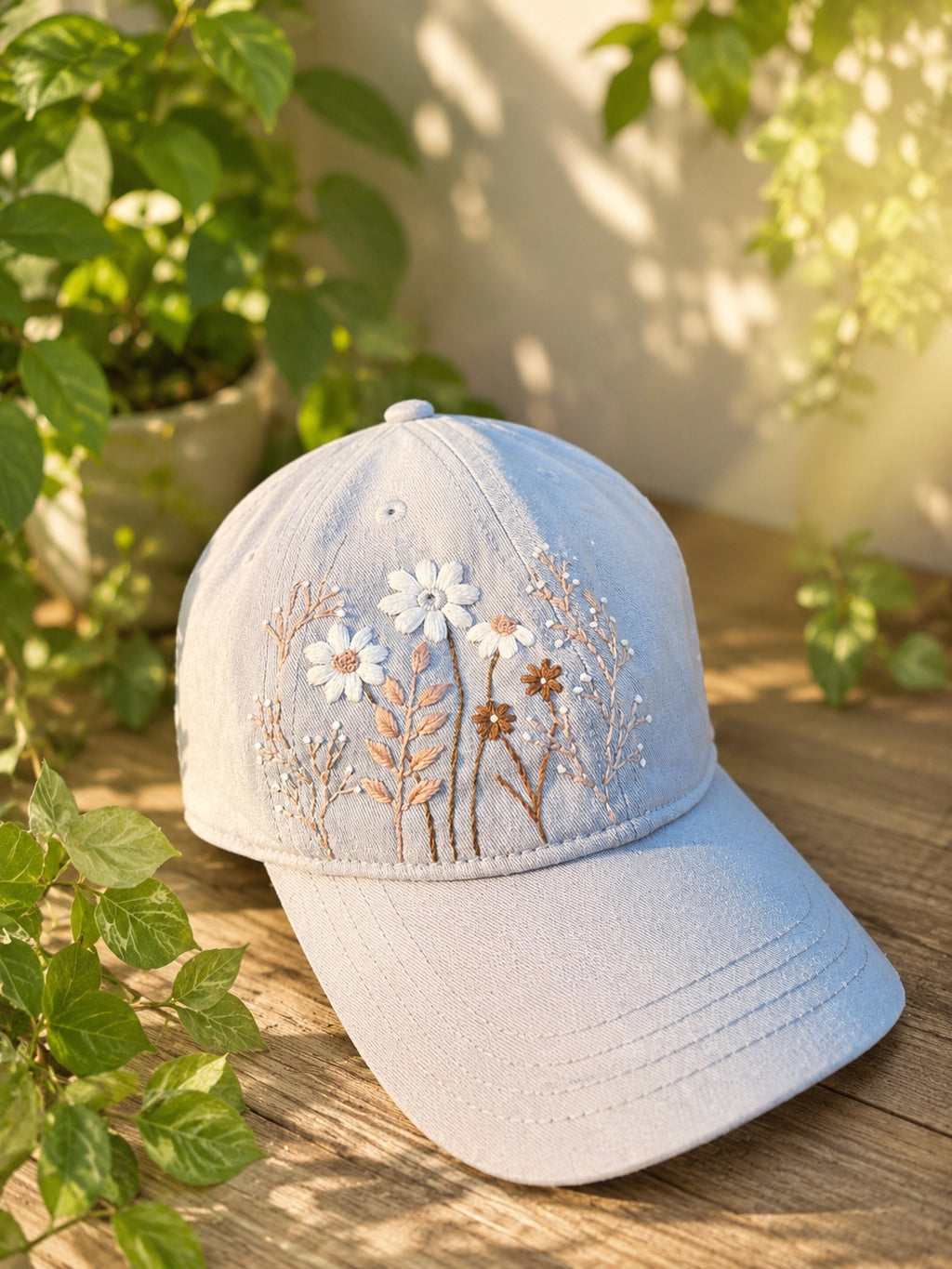 Flower Floral Hand-Embroidered Baseball Cap, Embroidered Cap, Hand Embroidered Cap, Custom Hat Embroidery, Family Hat EMH07