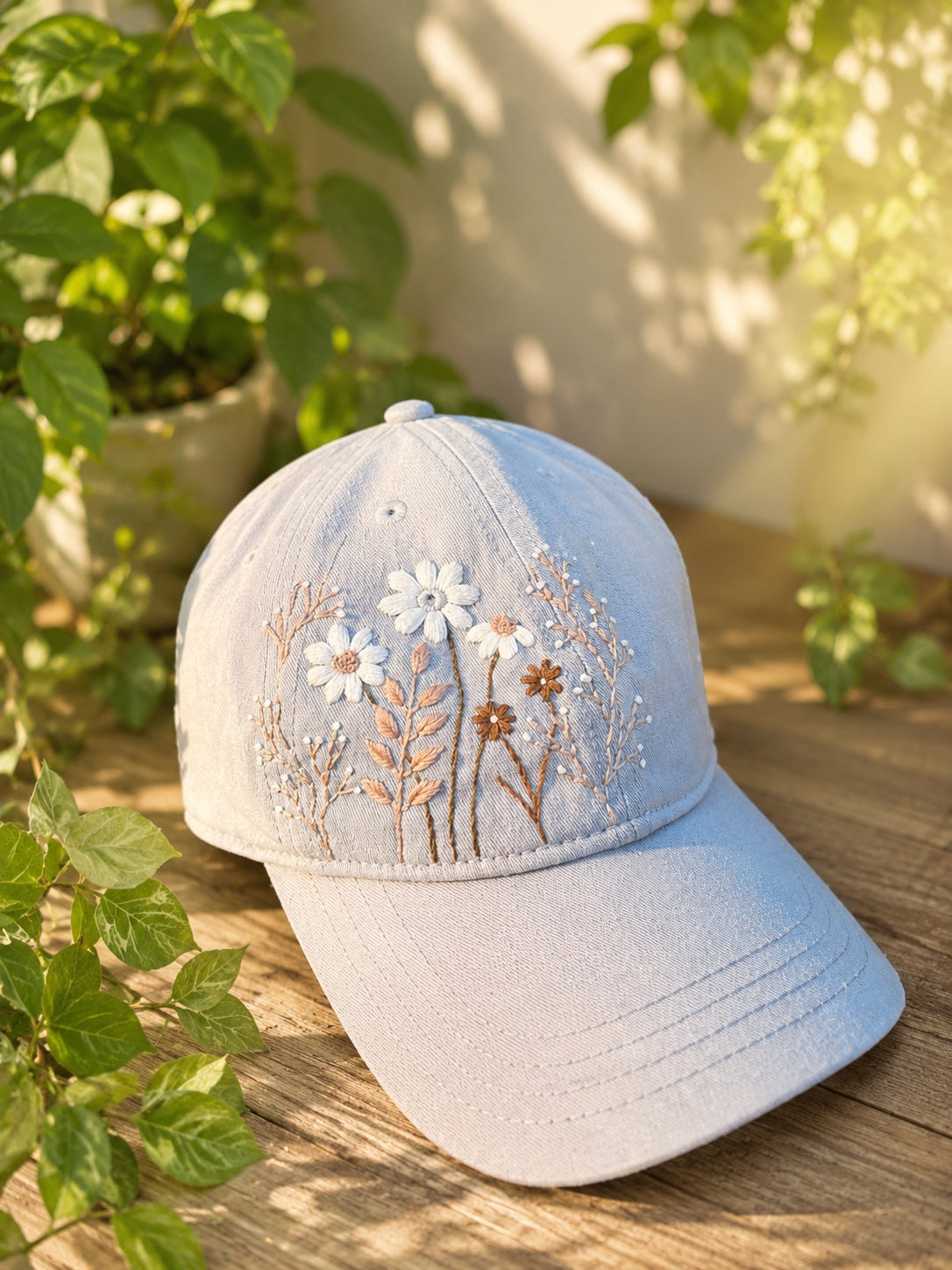 Flower Floral Hand-Embroidered Baseball Cap, Embroidered Cap, Hand Embroidered Cap, Custom Hat Embroidery, Family Hat EMH07