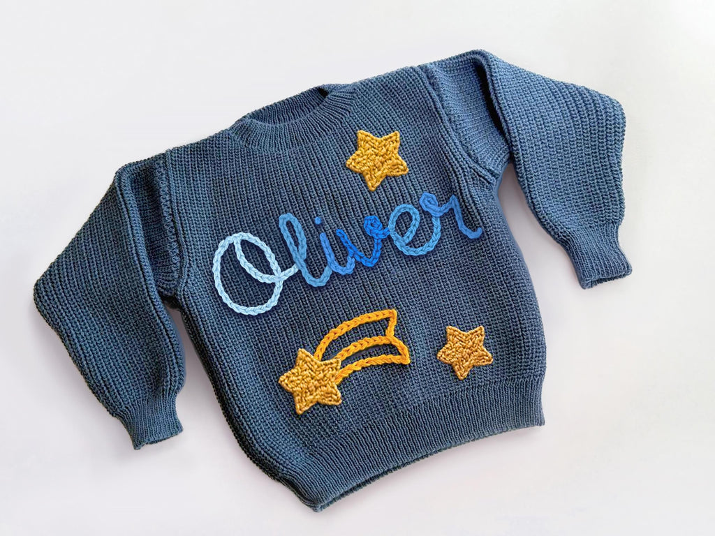 Custom Name Baby Sweater, Hand Embroidered Name, Custom Knit Baby Clothes, Baby Birthday Gift Idea