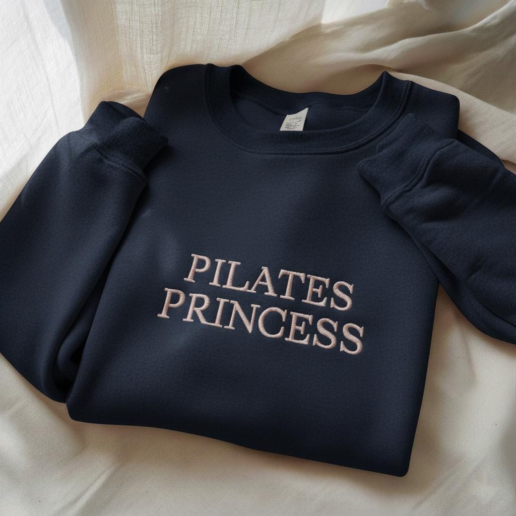 Pilates Princess Embroidered Sweatshirt, Cute Pilates Crewneck, Cozy Gym Fitness Girl Top