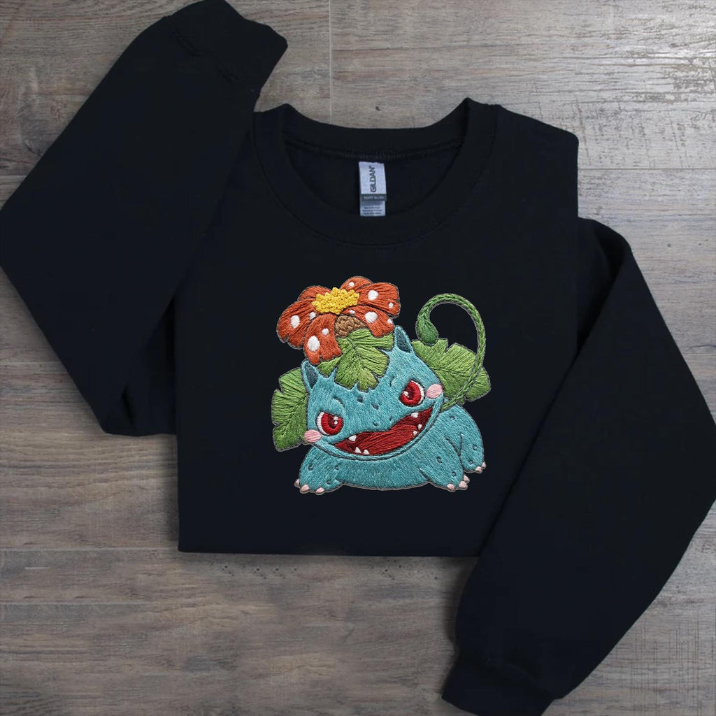 Venusaur PKM Embroidery Sweatshirt, Embroidered Anime Sweatshirt, Embroidered Anime Shirt, Anime Lover Sweatshirt, Mothers Day Gift