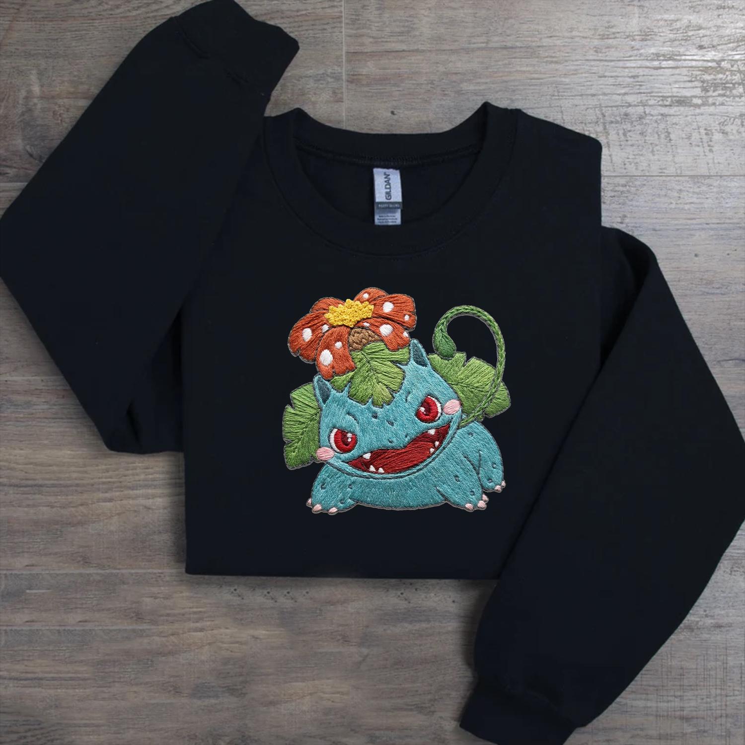 Venusaur PKM Embroidery Sweatshirt, Embroidered Anime Sweatshirt, Embroidered Anime Shirt, Anime Lover Sweatshirt, Mothers Day Gift