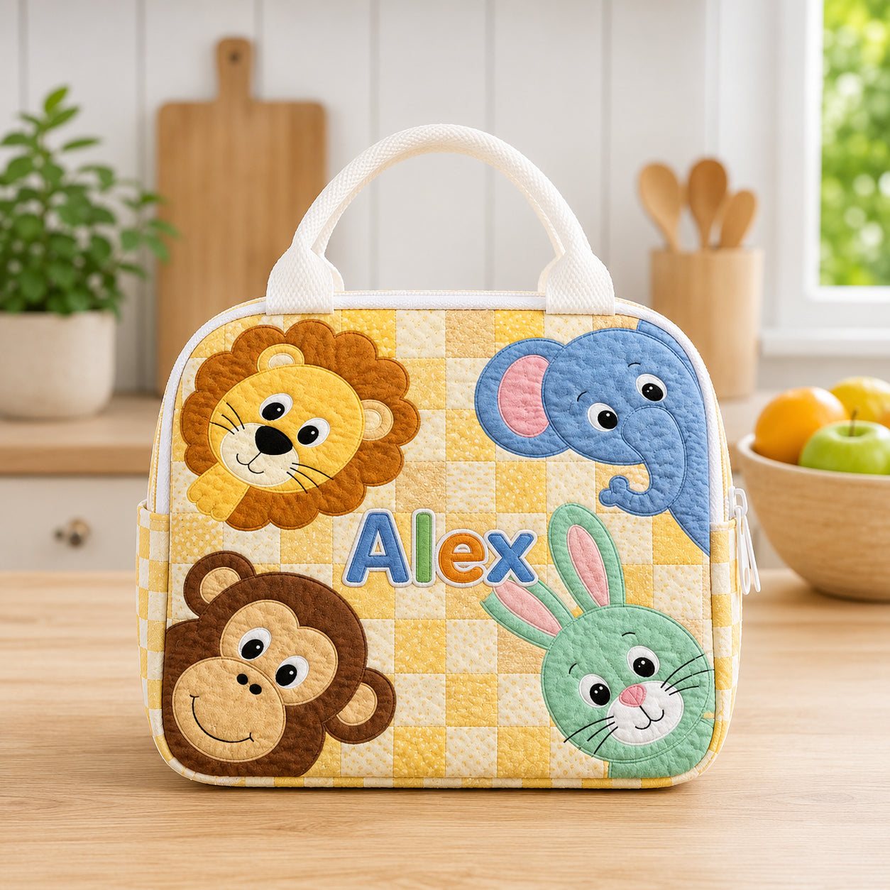 Cute Safari Animal Quilted Lunch Bag, Insulated Quilted Lunch Tote, Animal Lunch Bag, Custom Kid Lunch Bag, Back To School Bag, Picnic Bag, Reusable Lunch Tote QLB07