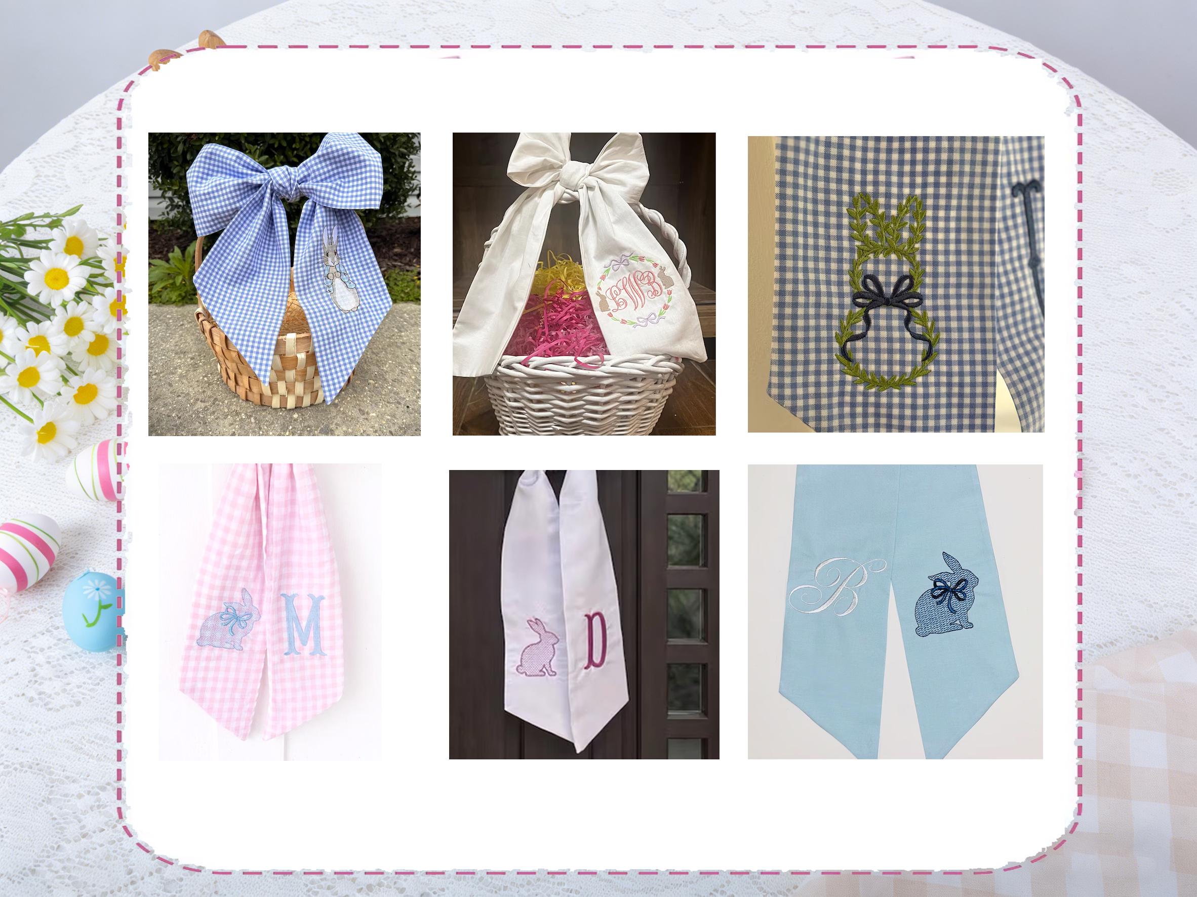 personalized easter basket bow,custom easter bows embroidered,easter bunny bow,easter basket ribbon,peter rabbit personalized bow for basket