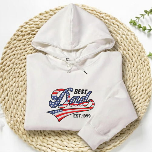 Best Dad American Flag Embroidery Hoodie, Custom Number or Name Embroidery, Father's Day Gifts