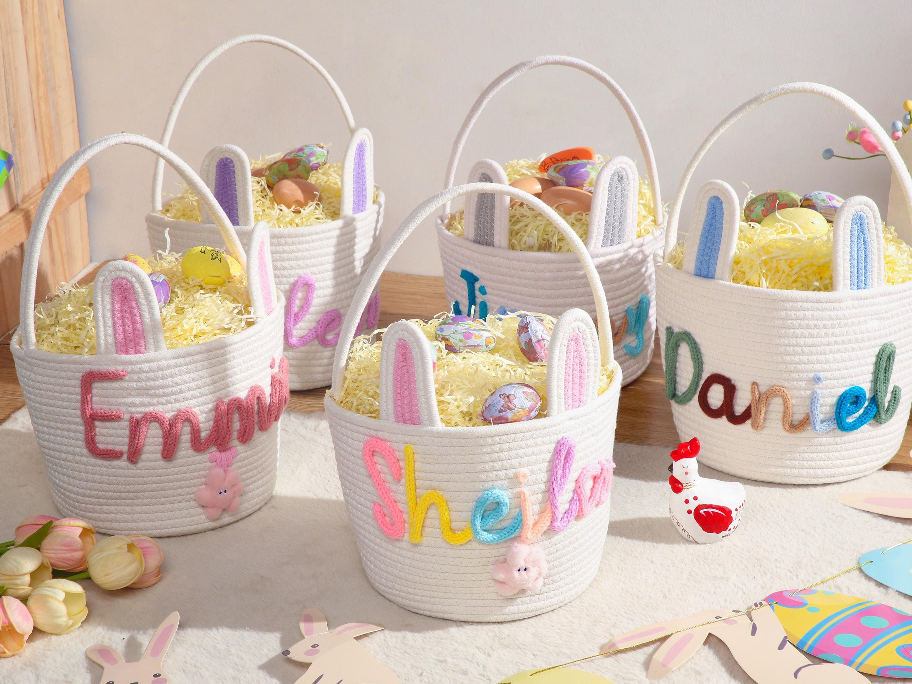 Personalized Easter Bunny Basket with name, Easter Basket for Kids, Easter Egg Hunt Basket,Easter Bunny Bucket, Toy Basket, Basket with Toy