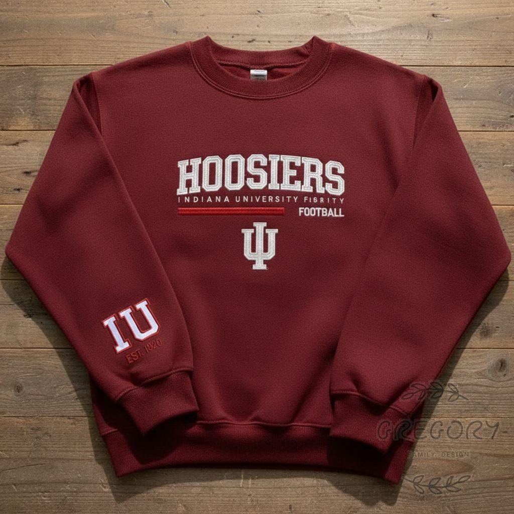 Embroidered IU Hoosiers Sweatshirt, Indiana Hoosiers Shirt, Indiana State Pride Apparel, College Football Gameday Shirt, Football Lover Gift