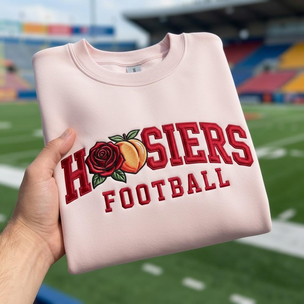 Embroidered Indiana Rose and Peach Sweatshirt, Indiana Football Shirt, Indiana Game Day Crewneck, College Gift, Football Lover Gift