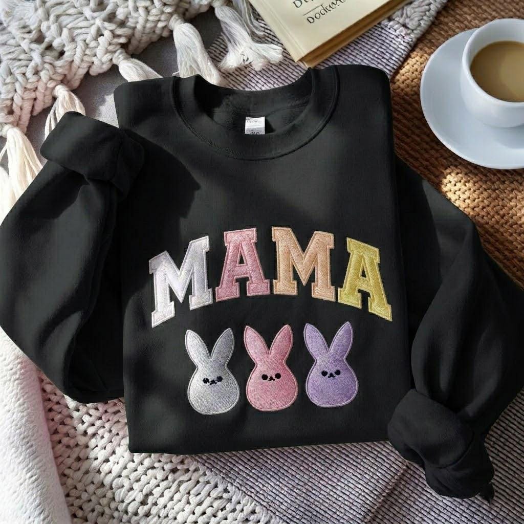 Mama Easter Embroidered Sweatshirt, Bunny Easter Mama Sweatshirt, Easter Mom Sweatshirt, Easter Family Sweatshirt, Mother's Day Gift