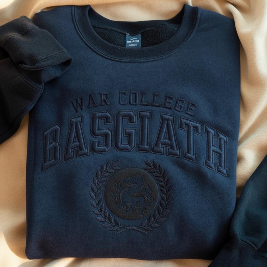 Embroidered Fourth Wing Tone On Tone Sweatshirt, Basgiath War College Dragon Rider, Dragon Book Lover Shirt