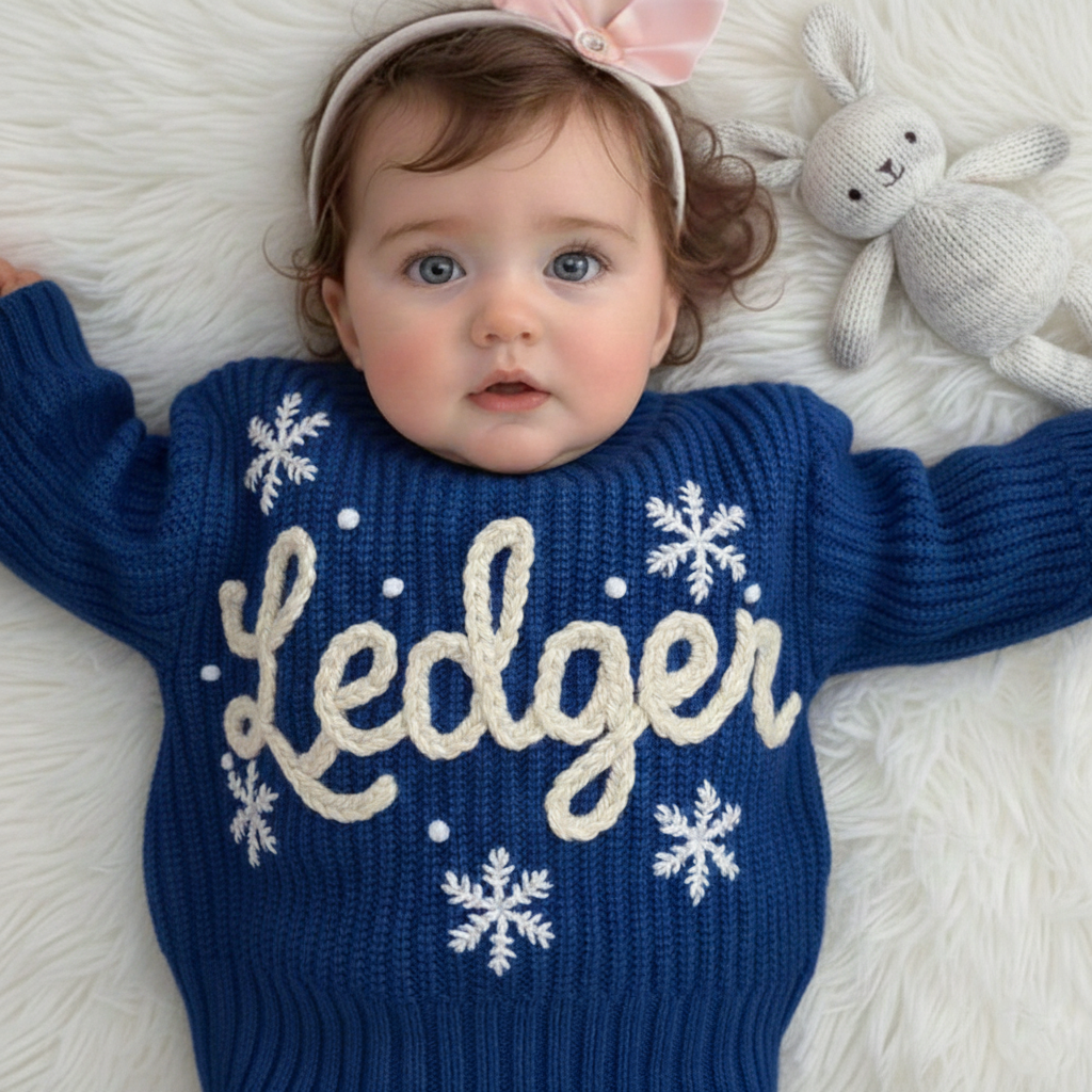 Custom Name Baby Sweater, Hand Embroidered Name, Custom Knit Baby Clothes, Baby Birthday Gift Idea