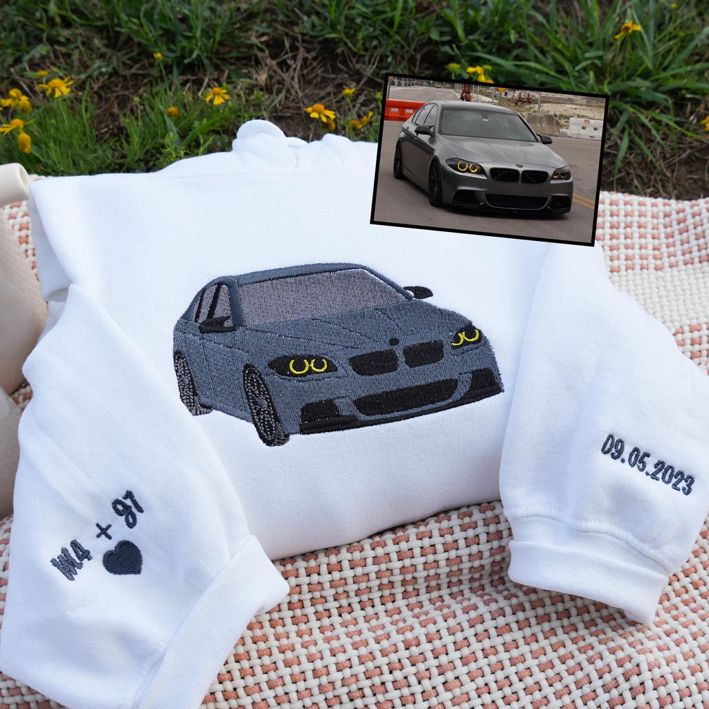 Custom Embroidered Car Hoodie, Car Photo Embroidered, Personalized Race Car Sweatshirt, Custom Car Guy Gift, Car Lover Gift for Him Husband