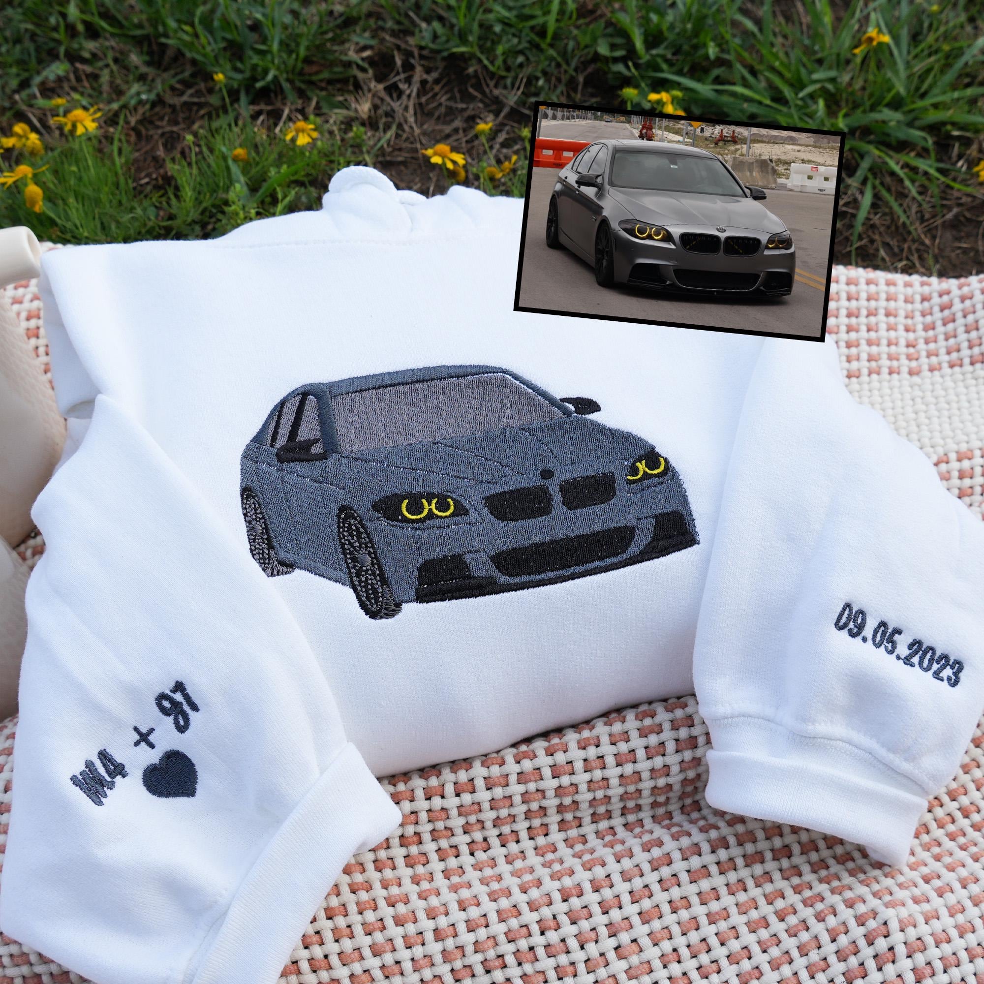 Custom Embroidered Car Hoodie, Car Photo Embroidered, Personalized Race Car Sweatshirt, Custom Car Guy Gift, Car Lover Gift for Him Husband