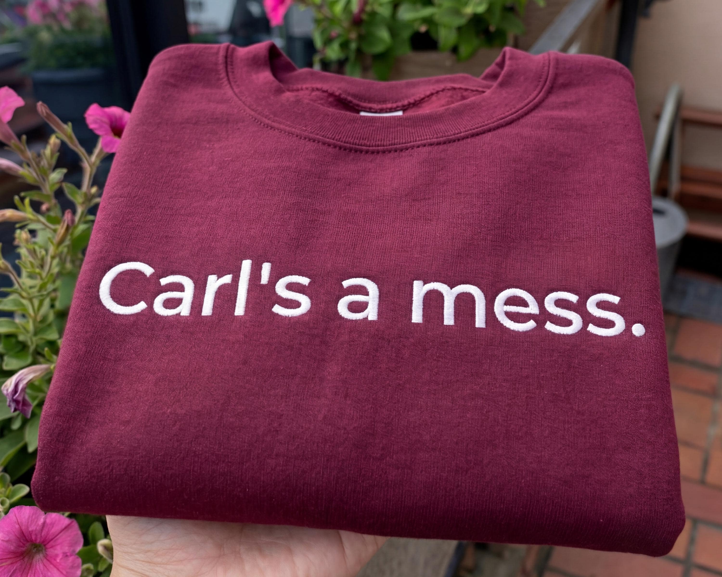 Carls a Mess Embroidered Hoodie, Funny Reality Quote Sweatshirt, Minimalist Unisex Casual Streetwear, Soft Shirt Style Gift for Fans