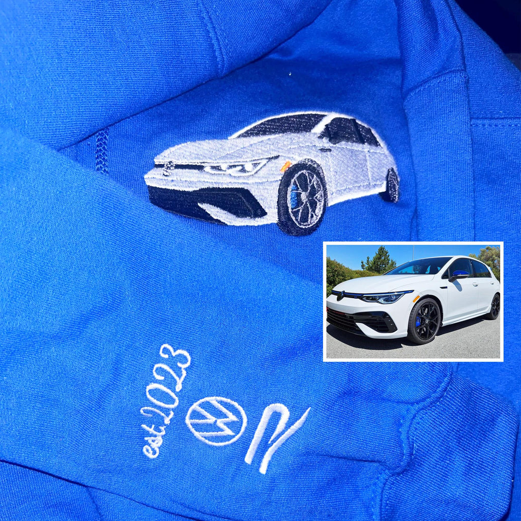 Your Car on Shirt - Custom Embroidered Car Drawing T-Shirt with Photo - Personalized Gifts For Boyfriend - Vehicle Portrait Tee