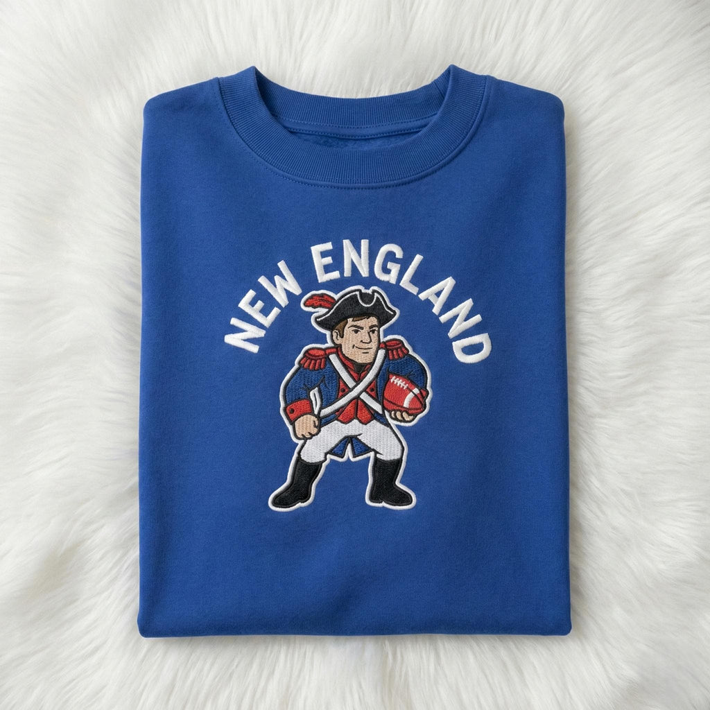 New England Football Embroidered Sweatshirt – Patriots Fan Gift Crewneck | Game Day Hoodie | Drake Maye Inspired Apparel
