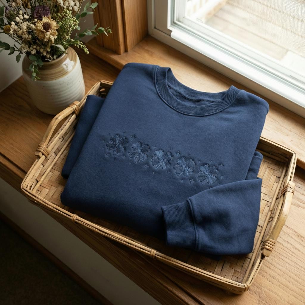 Embroidered Clover Sweatshirt, St. Patrick’s Day Irish Shirt, Lucky Tone-on-Tone Crewneck, Patrick’s Day Family Gift