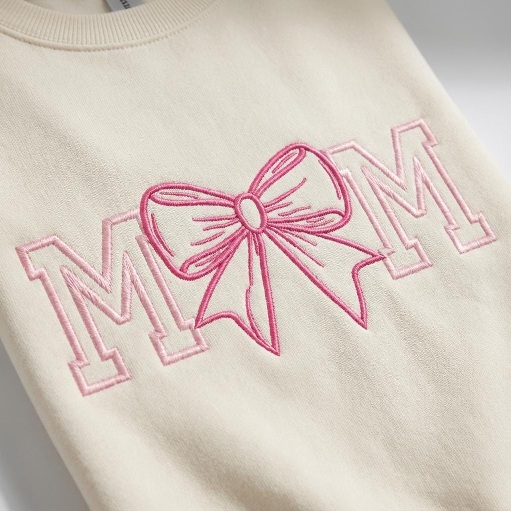 Mom Embroidery Sweatshirt – Coquette Bow Machine Embroidery Sweatshirt, Cute Mom Sweatshirt, Mother’s Day Gift
