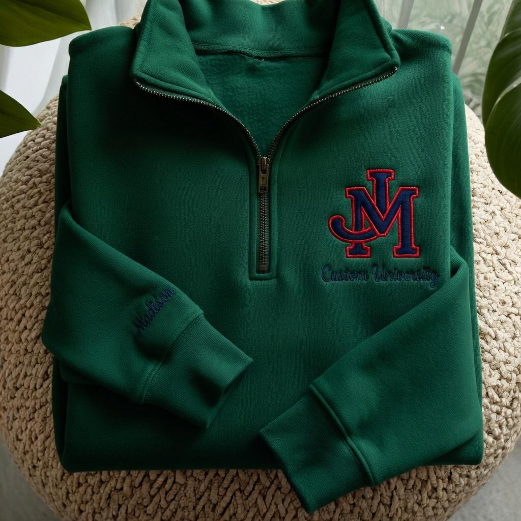 Personalized College University Logo Embroidered Quarter Zip Sweatshirt, Custom University Crewneck, College Sweatshirt, Graduation Gifts