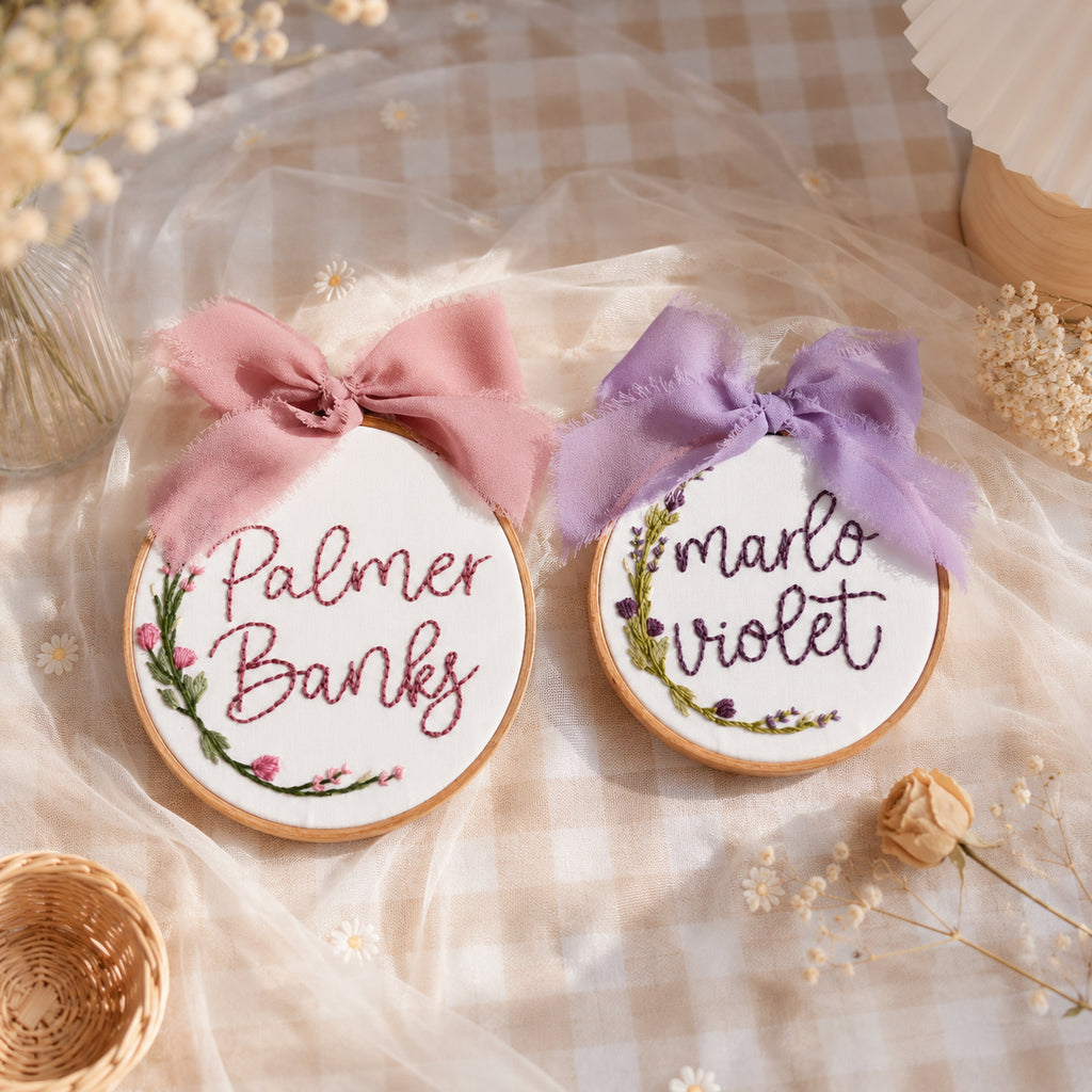Personalized Embroidered Floral Baby Announcement Sign, Baby Birth Announcement, Newborn Name Plate, Baby Name Sign, Baby Shower Gift, Birthday Sign Decor EM04