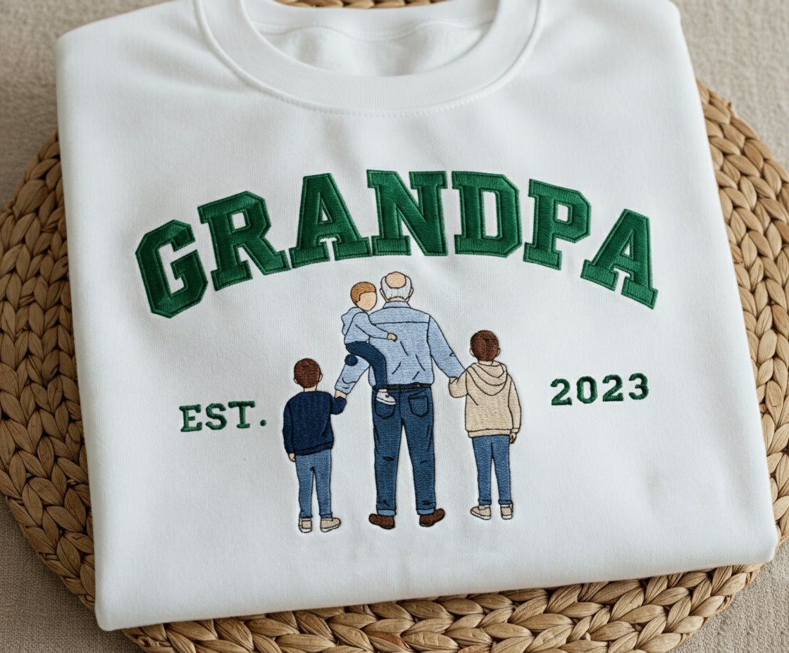 Embroidered Dad Grandpa Sweatshirt, Custom Father Shirt with Embroidered Photo, Personalized Dad Gift, Custom Embroidery T-shirt for Him