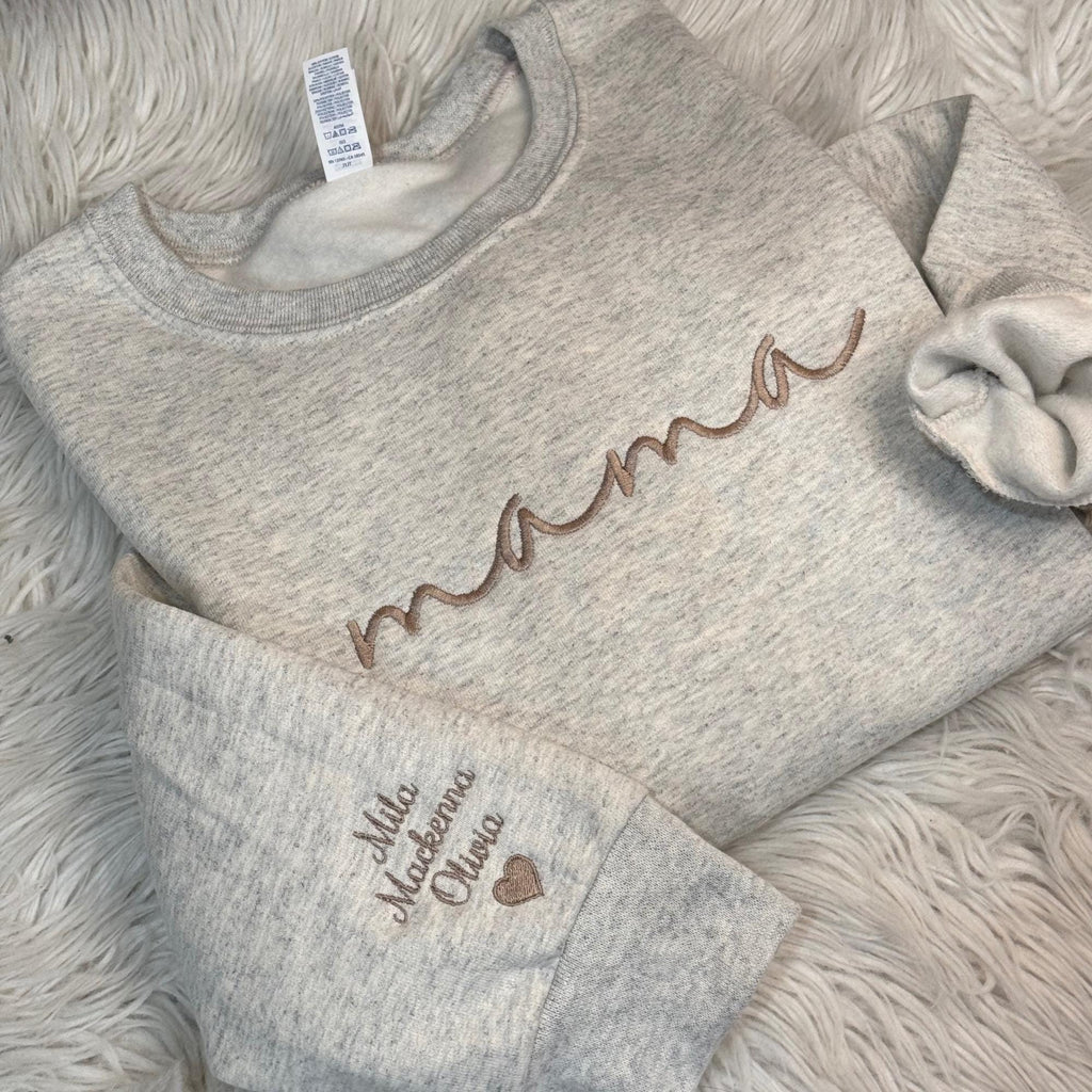 Personalized Mama Embroidered Sweatshirt With Kids Names Sleeve, Custom Mom Hoodie, Baby Reveal Outfit, New Mom Clothing, Mothers Day Gifts