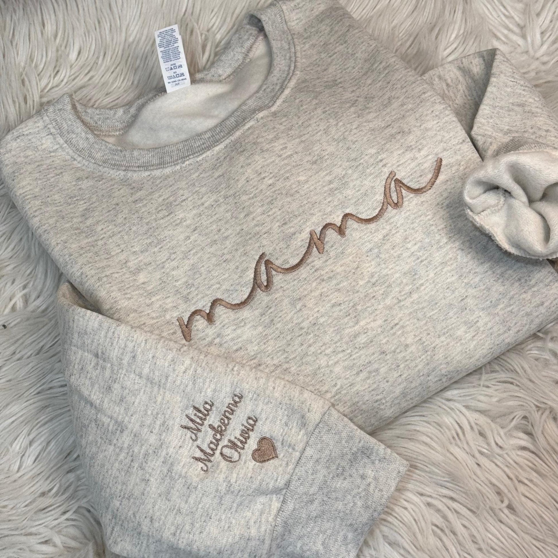 Personalized Mama Embroidered Sweatshirt With Kids Names Sleeve, Custom Mom Hoodie, Baby Reveal Outfit, New Mom Clothing, Mothers Day Gifts